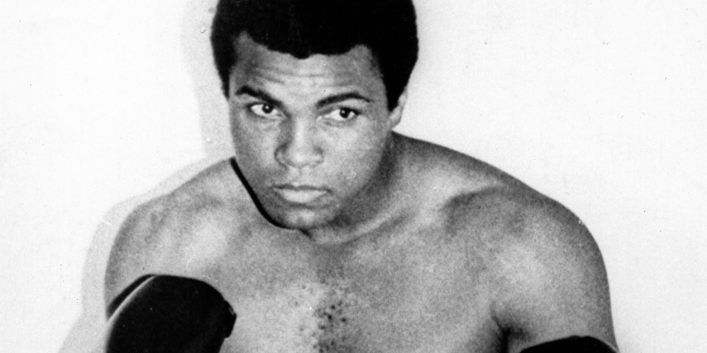 Undated photo (pre-1976) of boxing champion Muhammad Ali (Cassius Clay) in boxing outfit.